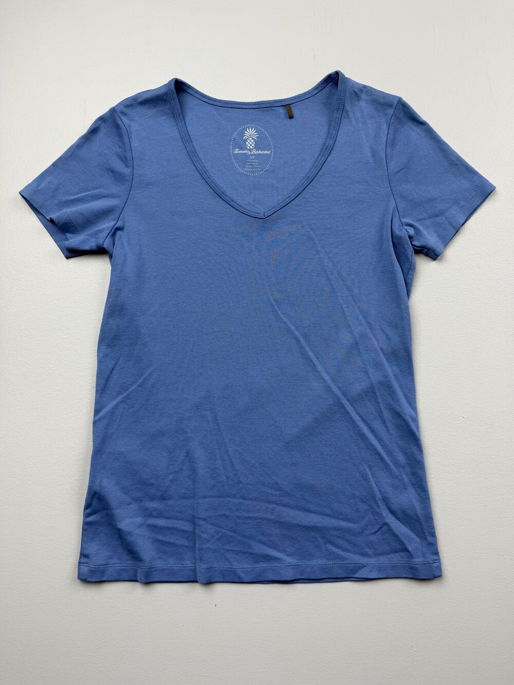Tommy Bahama Shirt Womens S/P Blue V Neck Short Sleeve Jersey Basic Tee Top